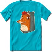 Hippe vos T-Shirt Grappig | Dieren honden Kleding Kado Heren / Dames | Animal Skateboard Cadeau shirt - Blauw - 3XL