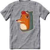 Hippe vos T-Shirt Grappig | Dieren honden Kleding Kado Heren / Dames | Animal Skateboard Cadeau shirt - Donker Grijs - Gemaleerd - M