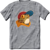 Hippe Kikker T-Shirt Grappig | Dieren reptielen Kleding Kado Heren / Dames | Animal Skateboard Cadeau shirt - Donker Grijs - Gemaleerd - L