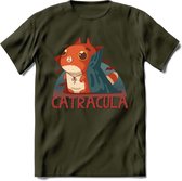 Graaf catracula T-Shirt Grappig | Dieren katten halloween Kleding Kado Heren / Dames | Animal Skateboard Cadeau shirt - Leger Groen - M