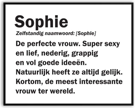 Sophie Woordenboek Fotolijst met glas 30 x 40 cm - Prachtige kwaliteit - jarig - verjaardag - kado - Canvas - incl ophangsysteem - Poster - Grappig - cadeau