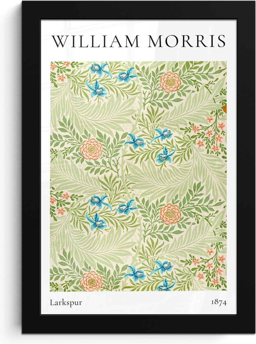 FrameYourWall Poster in lijst - Fotolijst 20x30 cm - Posters - William Morris - Larkspur - Abstract - Natuur - Posterlijst zwart - Decoratie - Wanddecoratie woonkamer - Muurdecoratie slaapkamer