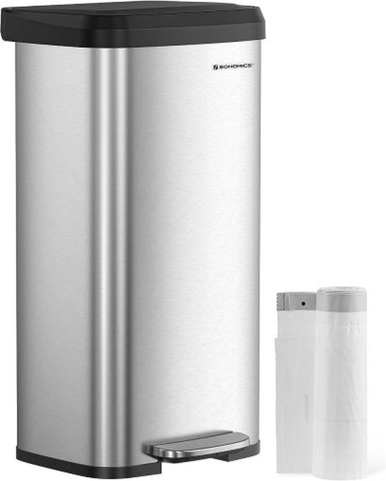 SONGMICS Vuilnisemmer 50 l, afvalemmer voor in de keuken, softclose, pedaalemmer, staal, binnenemmer - blauw LTB050L02