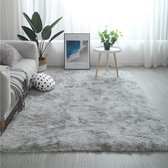 vloerkleden, pluizige tapijten voor in de slaapkamer, vloermatten, anti-slip woonkamertapijten, shaggy pluche tapijten voor de woonkamer, woondecoratie (200 * 200 cm, grijs wit)