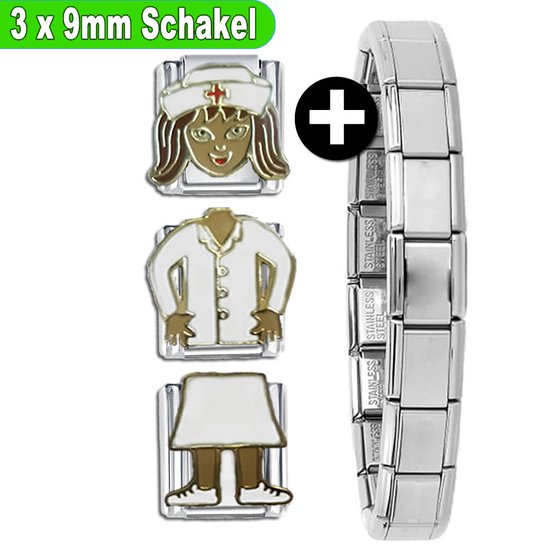 Schakel - Bedel - 9mm - Verpleegster - 3x 9mm schakels - Plus Armband - Geschikt voor Nomination armband - Schakelarmband