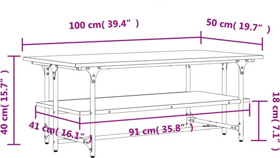 Table basse 100x50x40 cm bois fini chêne noir