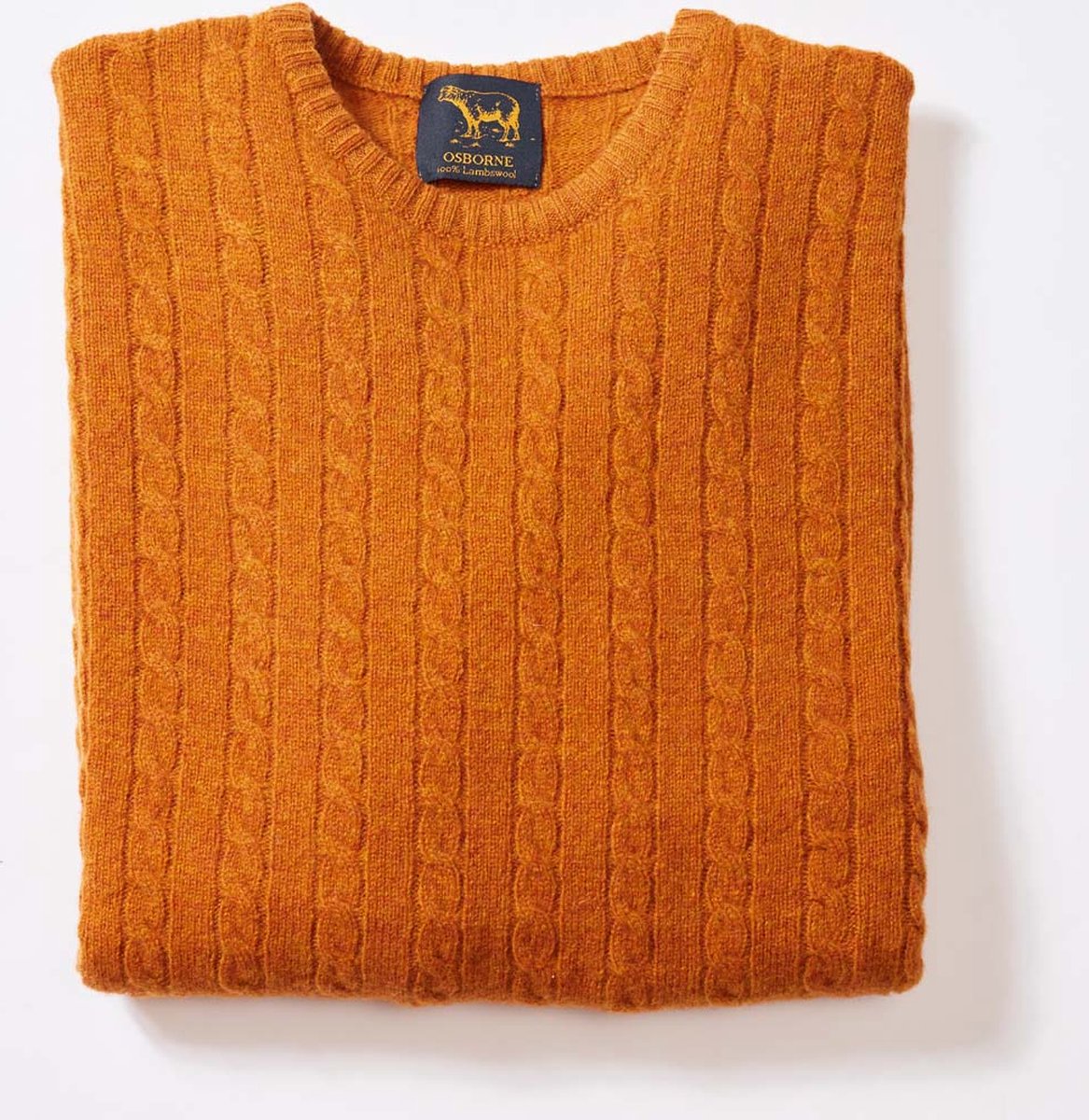 Osborne Knitwear Trui met dunne kabels en ronde hals - Lamswol - Oxide - L