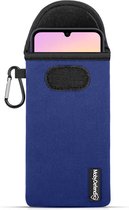 Coque pour Samsung Galaxy A25 - MobyDefend Pochette en néoprène avec mousqueton - Étui à glisser - Étui avec passant de ceinture - Blauw - Étui de téléphone portable - Étui de téléphone adapté pour Samsung Galaxy A25