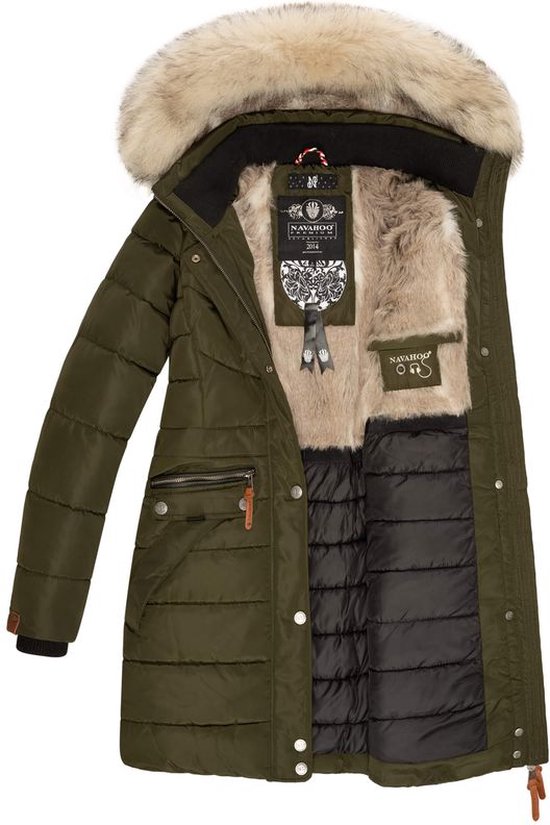 Navahoo B937 Winterjas voor dames, lange winterjas met capuchon, zwart, XXL