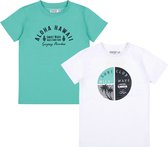 Dirkje Jongens 2 PACK T-shirt - Aqua green+white - Maat 116