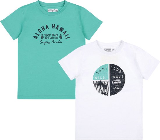 Dirkje Jongens 2 PACK T-shirt - Aqua green+white - Maat 116