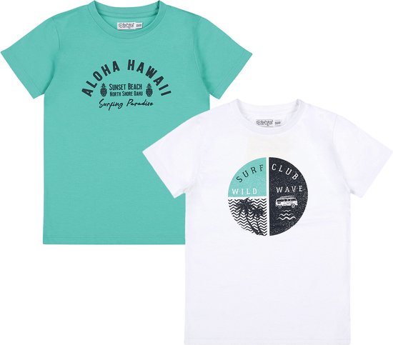 Foto: Dirkje jongens 2 pack t shirt aqua green white maat 116