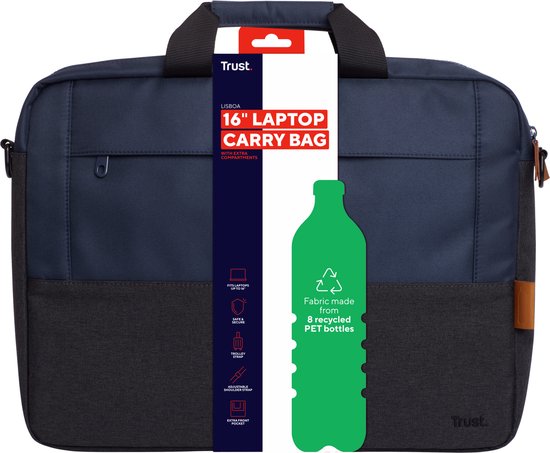 Trust Lisboa - Laptoptas - 16 inch - Gerecyclede materialen - Blauw