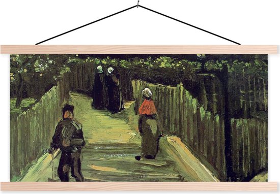 Posterhanger incl. Poster - Schoolplaat - Hellend pad in Montmartre - Vincent van Gogh - 150x75 cm - Blanke latten