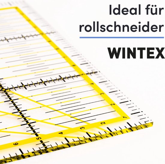WINTEX Universele liniaal 15 cm x 30 cm, transparant, 2-kleurige druk met cmraster en hoekweergave in 30°/45°/60° - rolsnijliniaal, patchwork-liniaal, knutselliniaal, ideaal om te knutselen 15x30cm