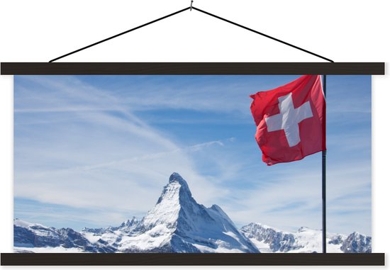 Porte-affiche avec affiche - Affiche scolaire - Drapeau suisse au Cervin en Suisse - 120x60 cm - Lattes noires