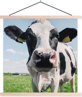 Posterhanger incl. Poster 40x40 cm - Schoolplaat - Koe - Weiland - Natuur - Dieren - Gras - Textielposter - Blanke latten