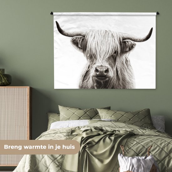 Tapisserie - Tissu mural - Highlander écossais - Animaux - Zwart - Wit - 150x112 cm - Tapisserie