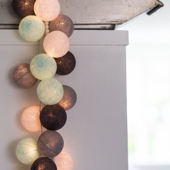 Cotton Ball Lights - Indoor lichtslinger - Aqua Grey - 20 lampjes