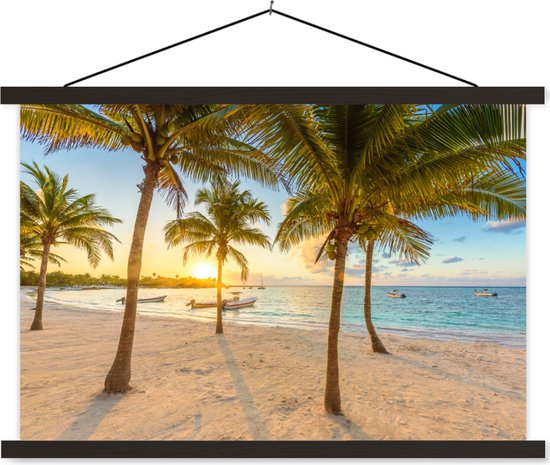 Porte-affiche avec affiche - Affiche scolaire - Plage - Mer - Mexique - Coucher de soleil - 120x80 cm - Lattes noires