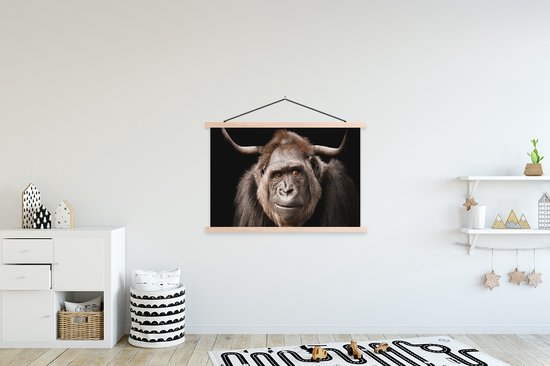 Support pour affiches avec affiche 120 x 80 cm - Affiche scolaire - Gorilla - Zwart - Animal - Affiche textile - Lattes vierges