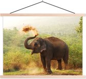 Posterhanger incl. Poster 60x45 cm - Schoolplaat - Olifant - Dieren - Bos - Bomen - Textielposter - Blanke latten