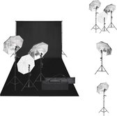 vidaXL Fotostudioset - Verlichtingsset met 3 paraplus - Flexibel achtergrondsysteem - 78-230 cm statieven - 600 x 300 cm zwarte achtergrond - 2 draagtassen - Fotostudio Set