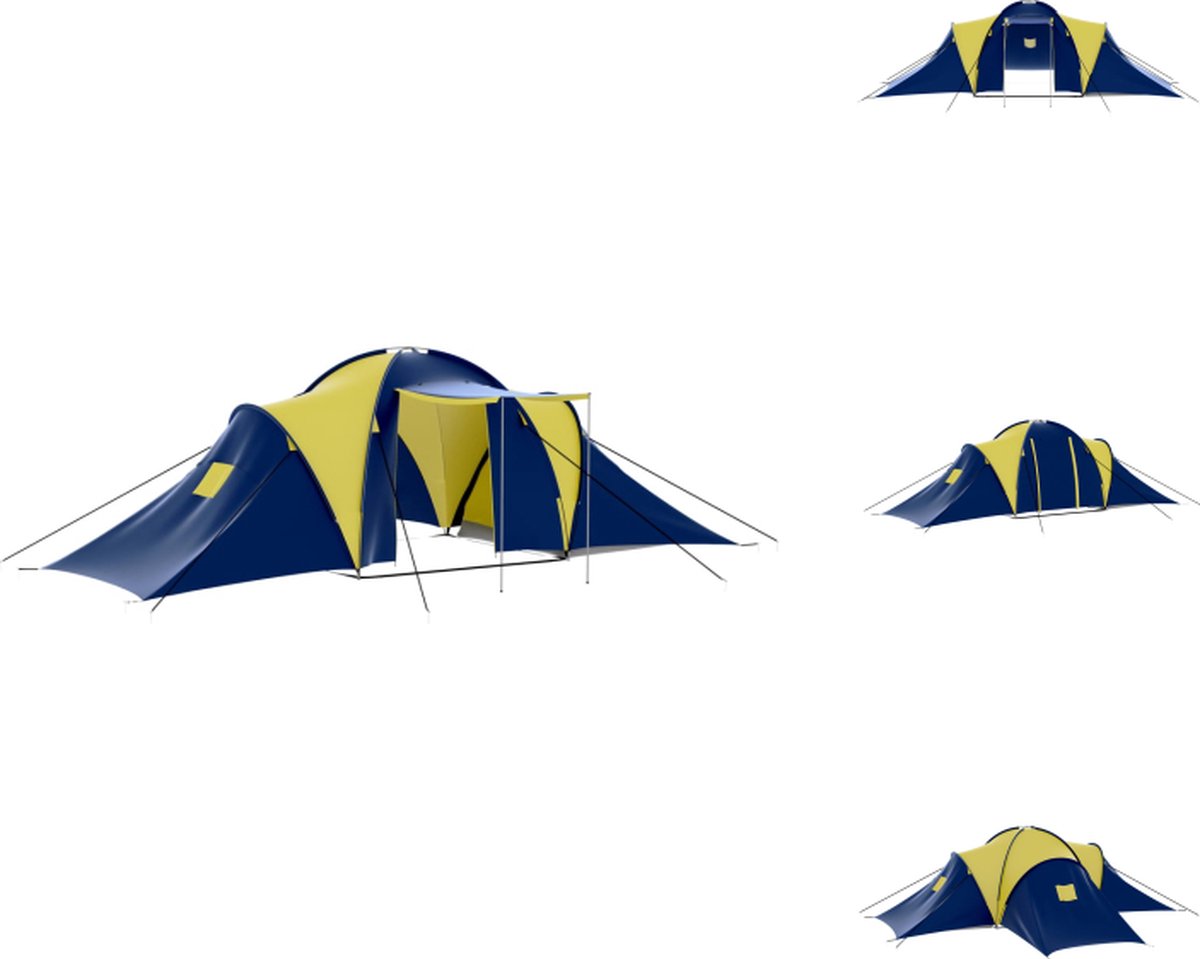vidaXL Tent Groot Blauw/Geel - 590x400x185 cm - Geschikt voor 9 Personen - Ademend Materiaal - Waterbestendige PE Vloer - Inclusief Klamboe - Tent
