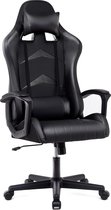 Gaming stoel, ergonomische gamer stoel, bureaustoel voor volwassenen, bureaustoel met verstelbare hoofdsteun en lumbaal kussen, PC computer stoel met hoge rugleuning zwart