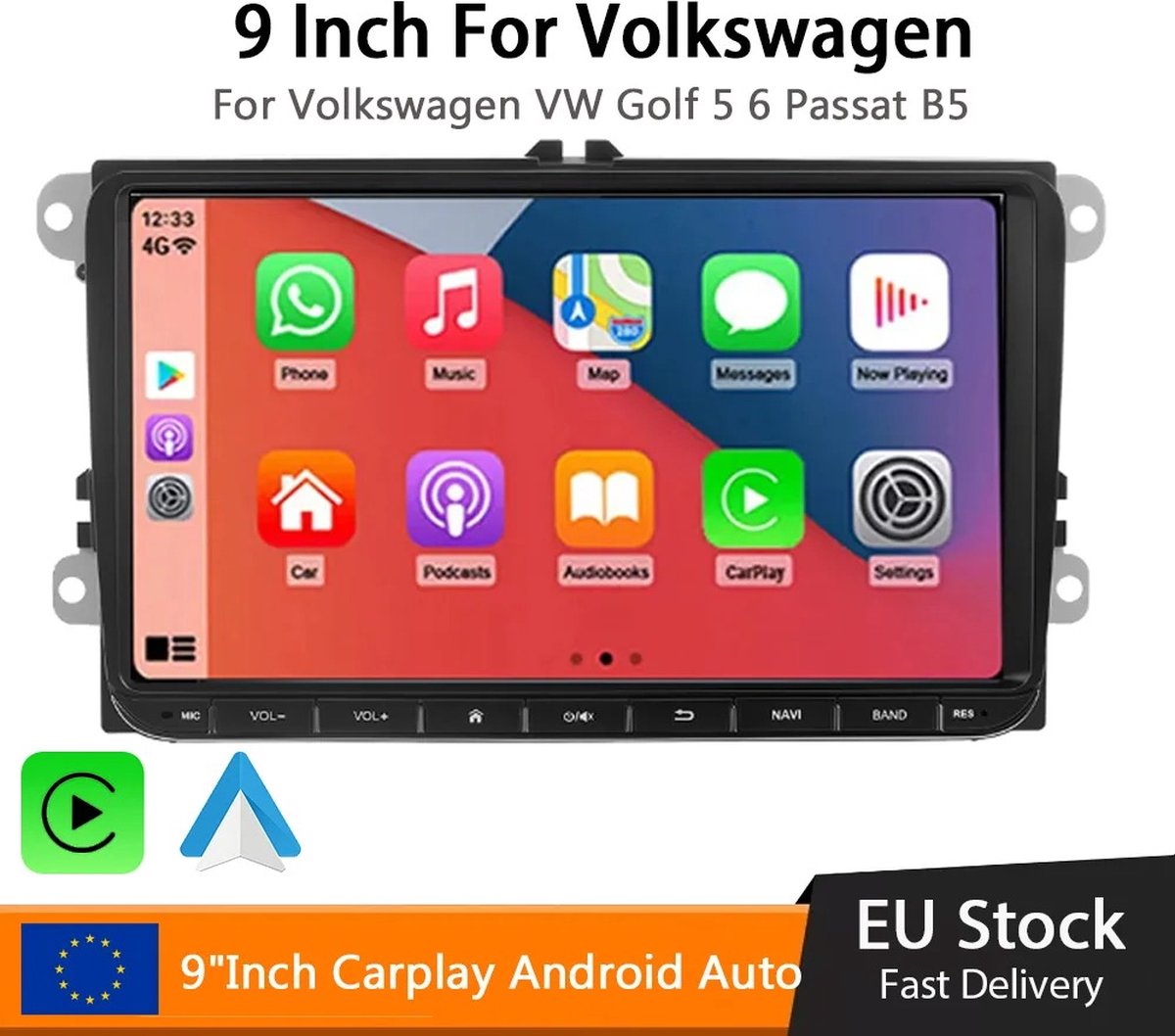 RG Enterprises® - Android navigatie - Autoradio- 9 inch - 32gb - 218x131mm - 60W - 12V - Polo/Golf 5 6/Passat 6 7/ Touran T5