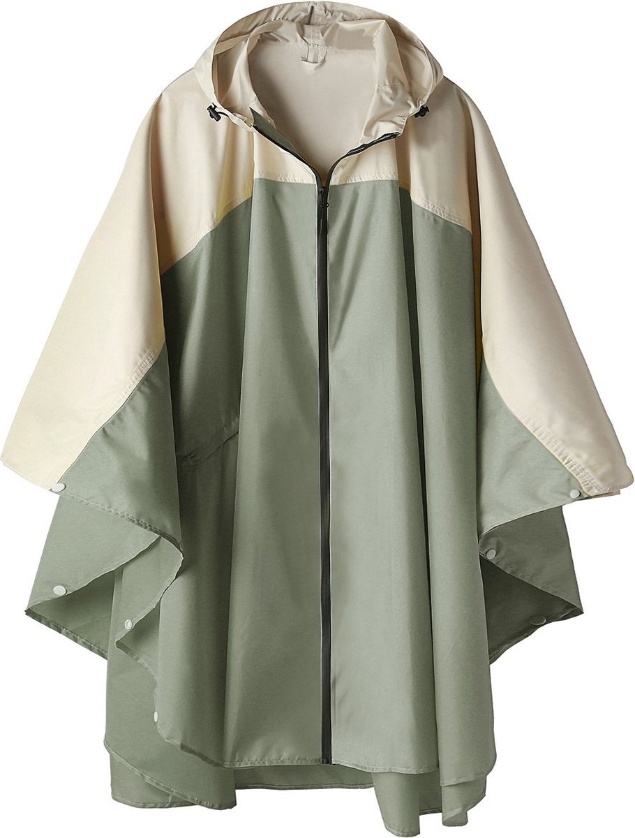 Geweo Regenponcho - Regenjas Raincoat - Fiets Regenjas - Regencape - Outdoor Wandelponcho - Lichtgewicht - Ademend - Heren Dames - One Size - GROEN en WIT