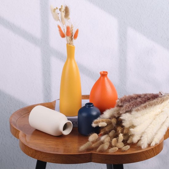 Kleurrijke keramische knoppenvazen set van 4 - moderne gele, oranje, blauwe kleine vazen voor woondecoratie - ideaal voor woonkamer, keuken, kantoor, badkamer, mantel, entree, boerderijdecor