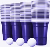 Beer Pong Cups - 50 Blue Cups - 50 Red Cups - Beer Pong - Jeu à boire - Fear Pong - Food Pong - American Cups - Comprend 6 balles