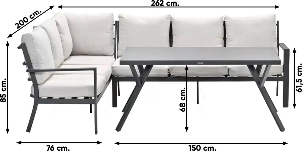 Garden Impressions Sergio lounge dining set 3-delig Links Carbon black Desert