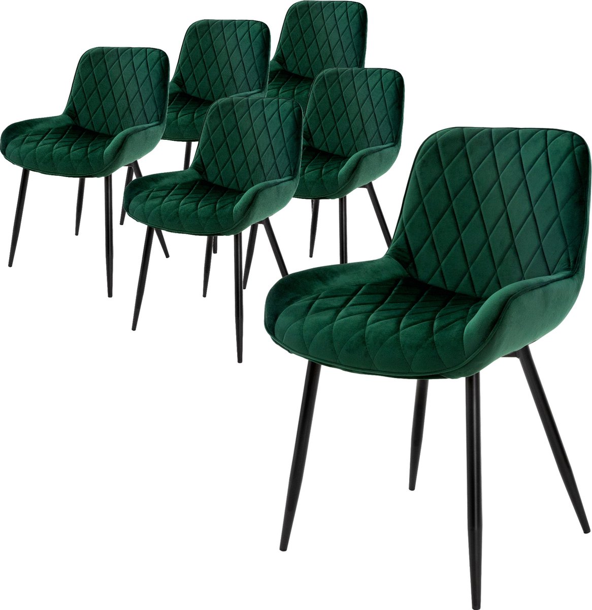 ml-design Set van 6 Eetkamerstoelen Eetkamerstoel met Rugleuning en Armleuningen, Donkergroen, Fluwelen Zitting, Metalen Poten, Keukenstoelen Woonkamerstoelen Gestoffeerde Stoelen Krukken