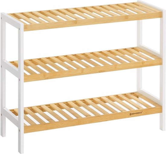 Bamboe Schoenenrek 3 Tier Storage Shelf Houd Tot 12 Paar Schoenen Wit En Natuur