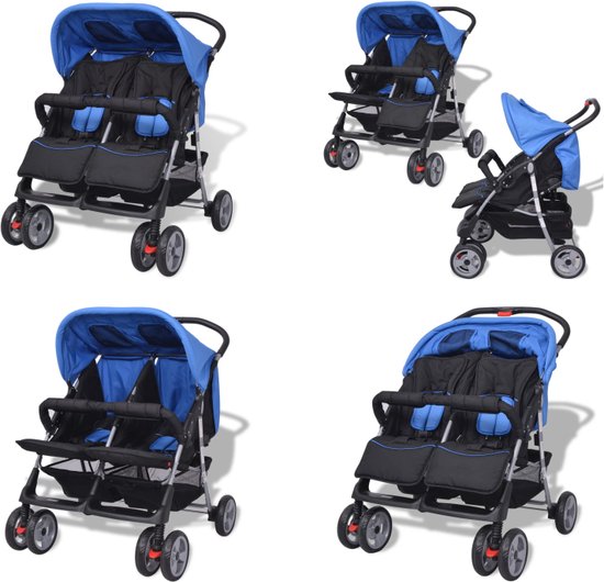 vidaXL Tweelingwagen staal rood en zwart - Buggy - Buggys - Buggy's - Kinderwagen