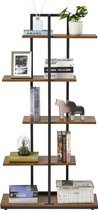 Boekenkast, staande plank, 5-laags asymmetrisch split-level opbergrek, retro-industriële stijl displayplank, open plank, voor woonkamer, kantoor, slaapkamer, 74 x 28 x 145 cm, bruin