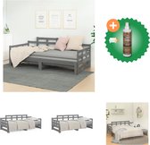 vidaXL Slaapbank uitschuifbaar massief grenenhout grijs 2x(90x200) cm - Bed - Inclusief Houtreiniger en verfrisser