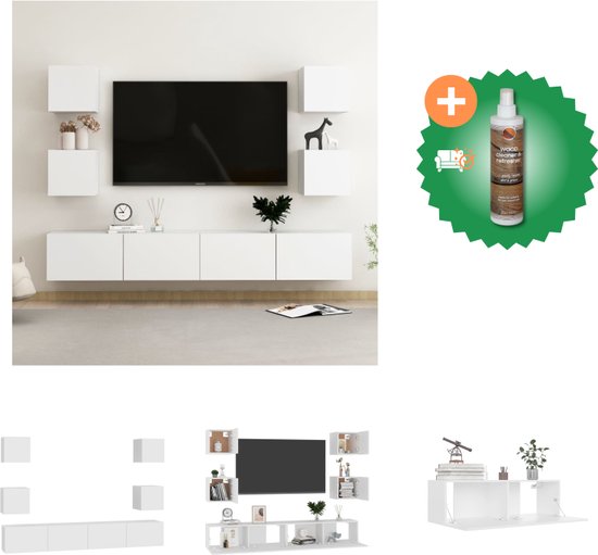 vidaXL 6-delige Tv-meubelset spaanplaat wit - Kast - Inclusief Houtreiniger en verfrisser