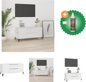 vidaXL Tv-meubel 102x44-5x50 cm bewerkt hout wit - Kast - Inclusief Houtreiniger en verfrisser