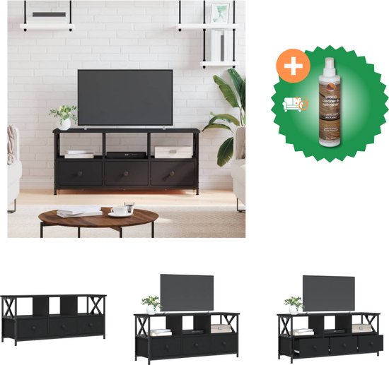 vidaXL Tv-meubel 102x33x45 cm bewerkt hout en ijzer zwart - Kast - Inclusief Houtreiniger en verfrisser