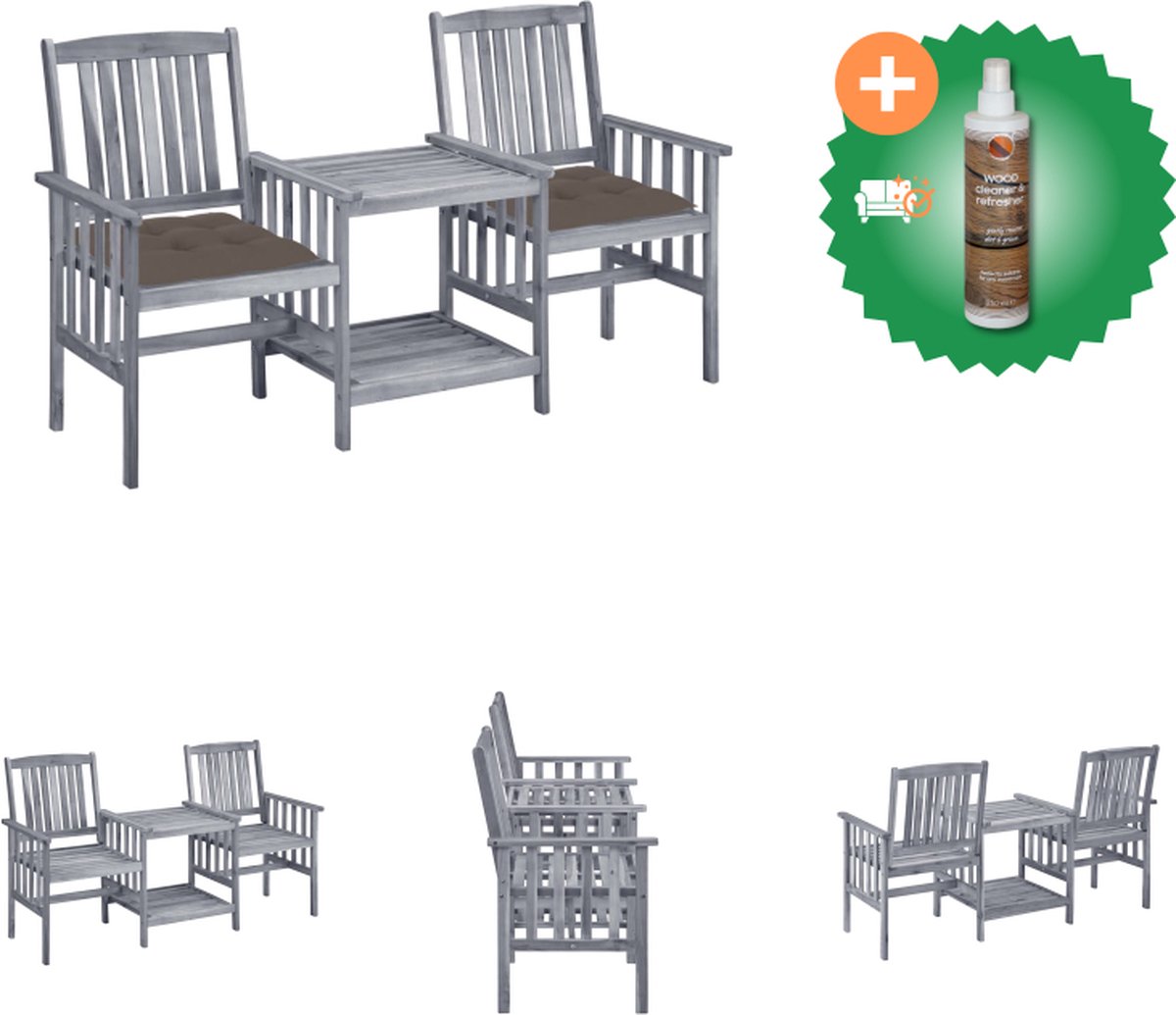 VidaXL Tuinstoelen met tafeltje en kussens massief acaciahout Tuinset Inclusief Houtreiniger en verfrisser