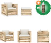 vidaXL 2 delige Loungeset met kussens groen geïmpregneerd hout Tuinset Inclusief Houtreiniger en verfrisser