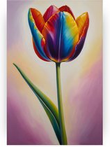 Kleurrijke tulp - Tulp schilderij - Schilderij op canvas bloemen - Schilderij vintage - Canvas schilderijen - Wanddecoratie woonkamer - 40 x 60 cm 18mm