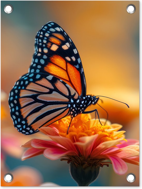 Tuin decoratie Vlinder - Dieren - Kleurrijk - Natuur - Bloemen - 30x40 cm - Tuindoek - Buitenposter