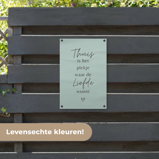 Affiche de jardin 40x60 cm - Décoration de jardin - Citation - Maison - Amour - Blauw - Texte - Coeur - Affiche pour le jardin - Décoration extérieure - Peinture de jardin de clôture - Décoration murale - Toile de jardin - Affiche extérieure