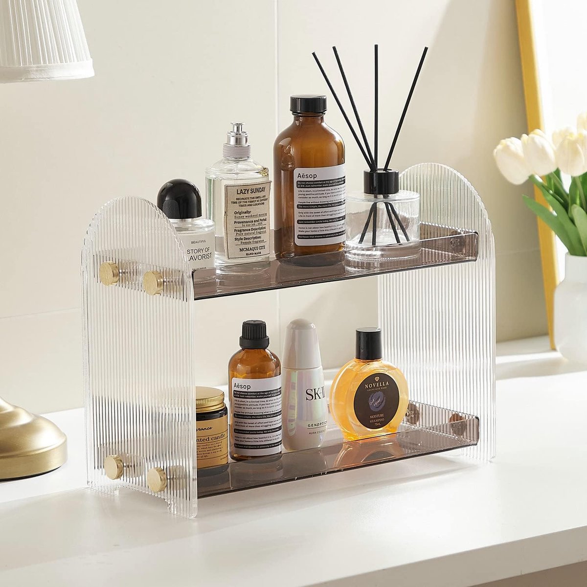 Goedkoopste 2-laags badkamer aanrecht organisator acryl make-up organisator parfum lade kruidenrek opbergrek voor badkamer keuken woonkamer slaapkamer kaptafel