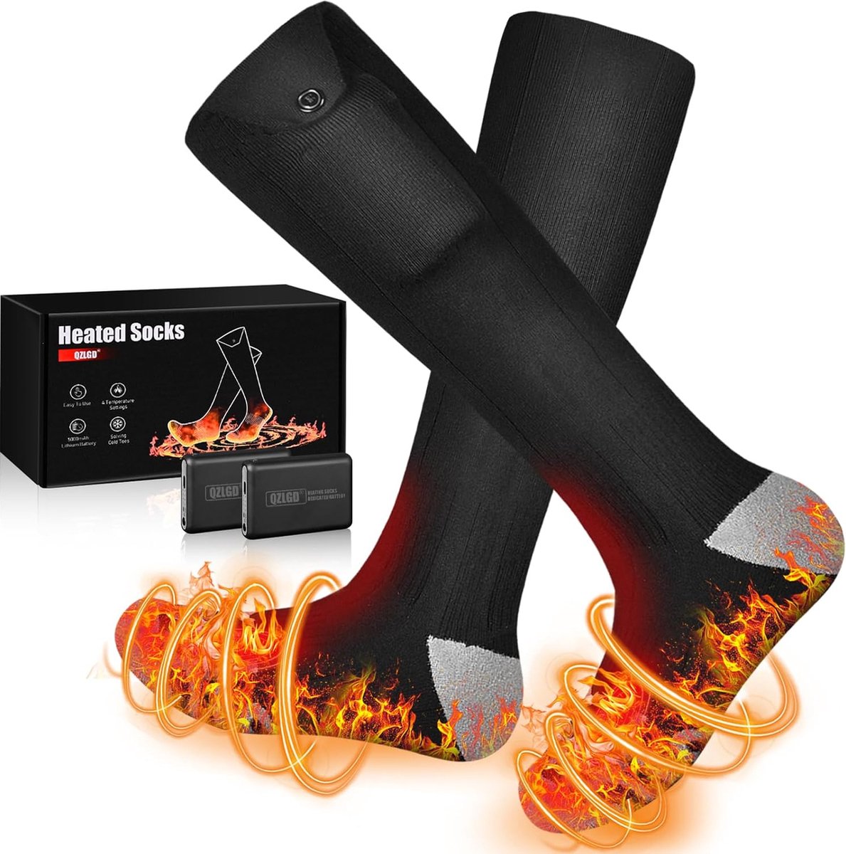 Verwarmbare sokken voor dames/heren 39-44 zwart/grijs - met een capacitieve 5 V 5000 mAh batterij - oplossing voor kouden tenen, geschikt voor wintersport, skiën, wandelen, bergbeklimmen, outdooractiviteiten