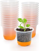 Pots de culture, 24 pièces, 10 cm, pots de fleurs transparents avec base en silicone, pots de fleurs en plastique réutilisables, pour plantes, fleurs, légumes, orange